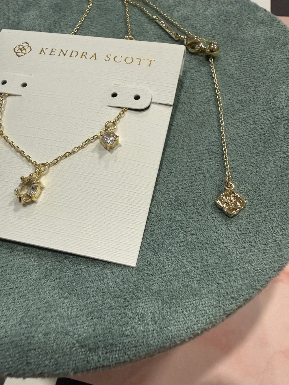 Kendra Scott | 7-Stone Caitlin Gold Plated Necklace | Clear Stone Charms - Picture 4 of 4